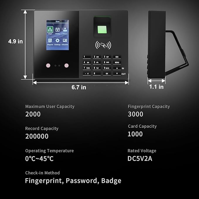 Employee Time Clock, Fingerprint Badge Attendance Machine, 0 Monthly Fee Office - Image 6
