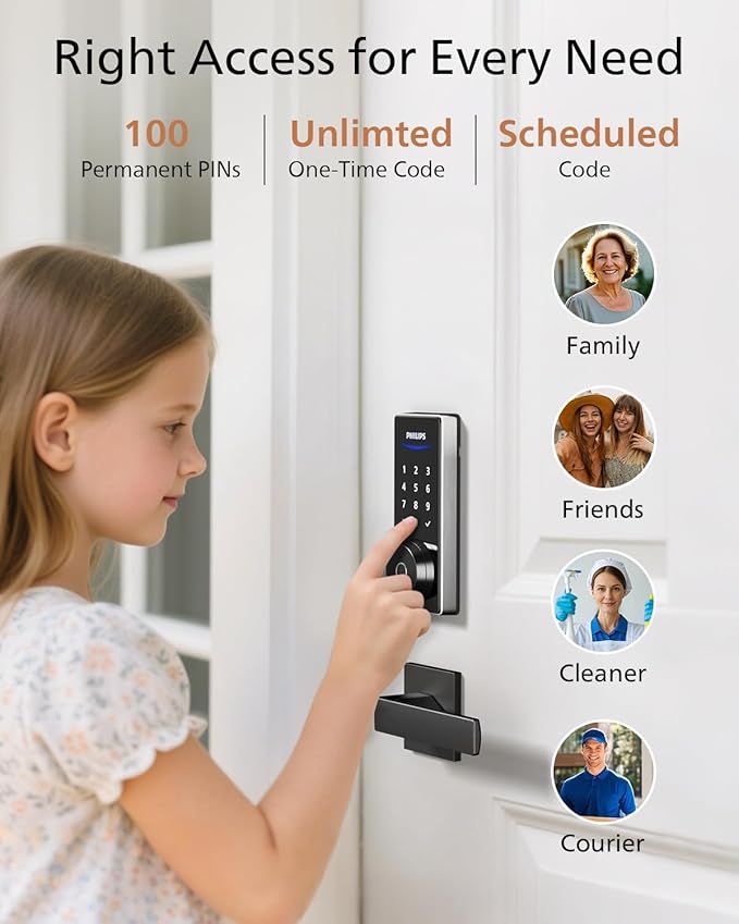 Philips Fingerprint Smart Lock, Keyless Entry Door Lock, Smart Door Locks for Front Door, Keypad Deadbolt, APP Control, 9-Month Long Battery