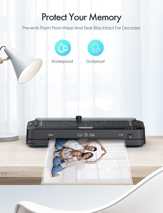 SINOPUREN 9-Inch Laminator Machine, Fast 3-Min Warm-Up, 3-in-1 Thermal Laminator with Built-in Paper Trimmer, 2-Hole Punch, Corner Rounder, Includes 10 Pouches, Ideal for Home, Teachers & Office