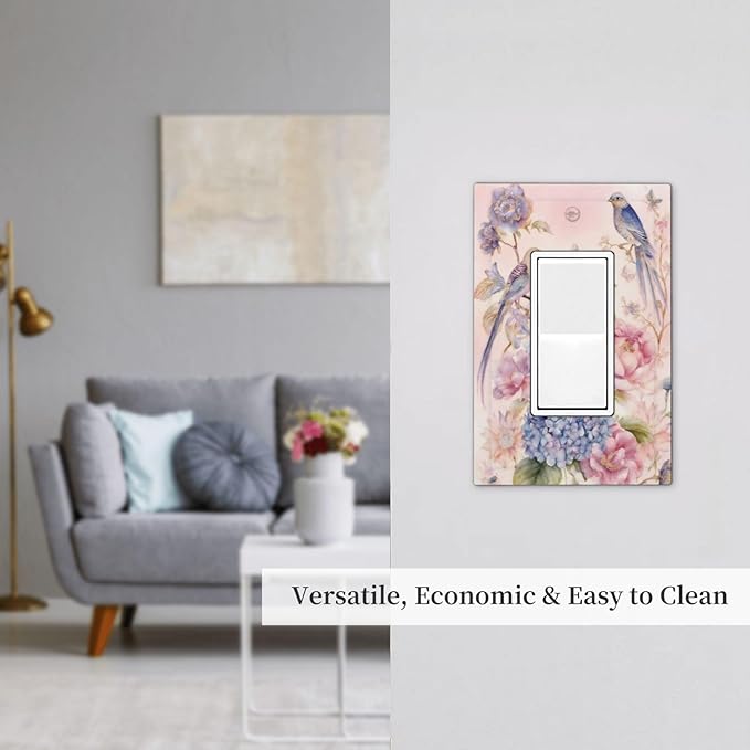 Bvtewkhz Floral Birds Morris 1 Gang Single Rocker Decorative Outlet Covers Light Switch Plate Electrical Receptacle Switchplate For Bathroom Kitchen Bedroom