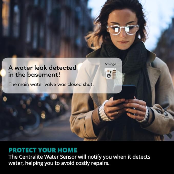 Centralite by Ezlo Water Sensor - Monitors Your Whole Home for Leaks - Detects Water Leaks in a Kitchen, Bathroom, Basement or Laundry Room - Zigbee