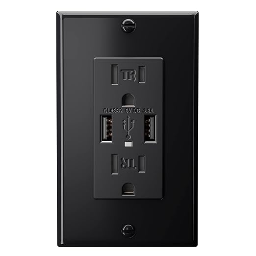 EverElectrix 2-Pack 4.8A Black Wall Outlet With USB Ports - 15Amp Duplex Tamper Resistant Charger, UL Listed, Electrical Receptacle With Dual USB