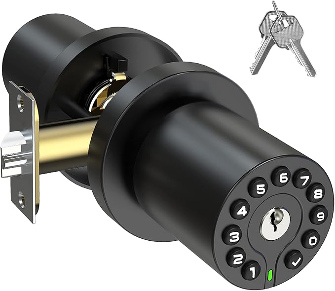 BOTHSTAR Keypad Door Knob with Key,Keyless Entry Door Lock, Code Locks Door Knob, Auto Lock,50 User Code,Easy to Install,for Home,Office,Hotel,Bedroom,Garage,No Deadbolt, Matte Black Finish