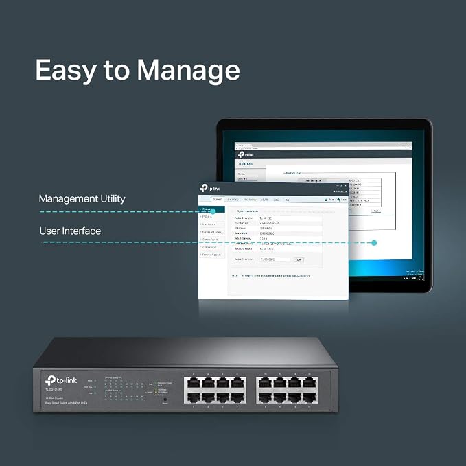 TP-Link TL-SG1016PE | 16 Port Gigabit PoE Switch | Easy Smart Managed | 8 PoE+ - Image 4
