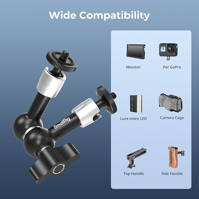 SMALLRIG 5.5-inch Magic Arm 2-Pack, Articulating Adjustable Friction Arm Mount with 1/4"-20 Thread Screw, for Camera Monitor/LED Light Setup, 5316