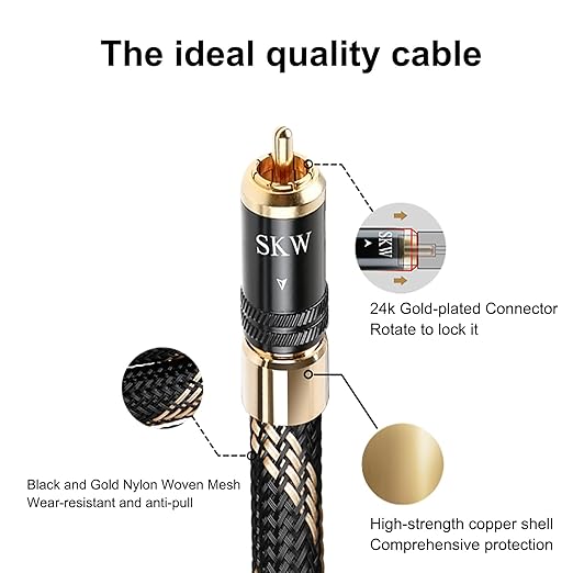 SKW Audiophiles Subwoofer Lock RCA Cable RCA to RCA Multiple Shield with Ultra-high Purity Copper Digital Coaxial Cable for HiFi Systems 9.8ft/3m