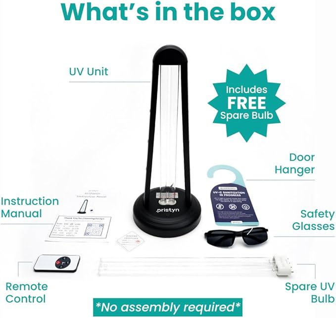 AirShield+ UV Light Sanitizer w/Spare Bulb – Premium UV Sanitizer Device with Remote Control, Timer Settings & Safety Shutoff – Chemical-Free Portable UVC Light for Home & Office