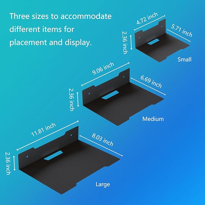 PzewMo Floating Metal Wall Mount Shelf,Shelf for Projector,TV Cable Box,Router,Speaker,Sound Bar,Camera,Gaming,Decor Display (1, Medium)