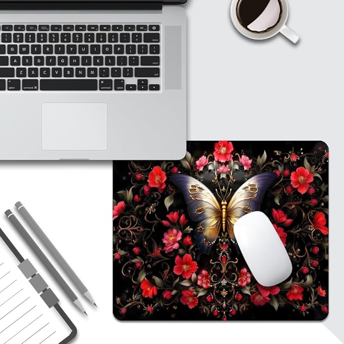 Black Butterfly Square Mouse pad, Texture, Waterproof, Anti Slip Rubber Base, Computer Mouse pad, Laptop Mouse pad