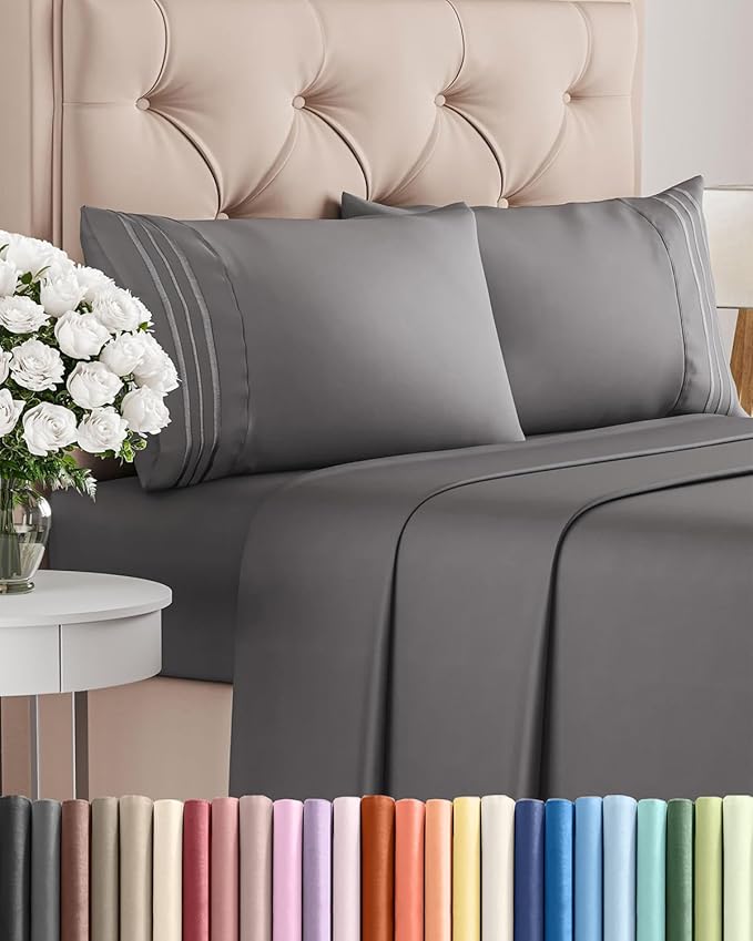 Cal King Size 4 Piece Sheet Set - Comfy Breathable & Cooling Bed Sheets Set - Hotel Luxury Bedding for Women, Men, Kids, Teens, Boys & Girls - Deep Pockets, Soft, Wrinkle Free - Oeko-Tex - Dark Grey