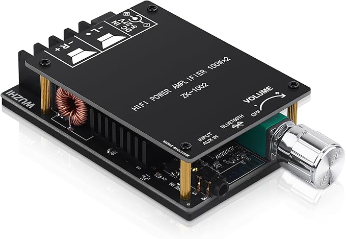 ZK-1002 Bluetooth 5.0 Audio Amplifier Board, 100W x 2 2.0 Channel Mini HiFi Power Amplifier Receiver with Volume Control, BT and AUX Inputs, DC 5-27V Stereo AMP Module for Home DIY Speakers