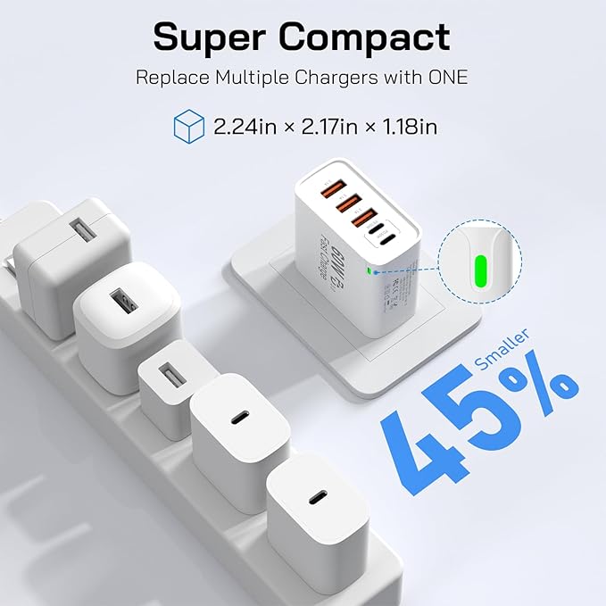 2Pack USB C Fast Charger Block, Total 60W 5-Port USB C Wall Charger 30W Type C Charging Block, 2USB C+3USB A PD 3.0 Multiport Charging Cube for iPhone 17 16 15 14 Pro Max, G-alaxy S25 S24 Ultra, i Pad