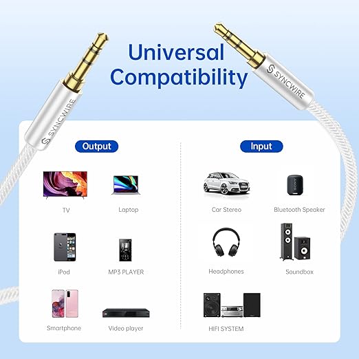 SYNCWIRE 3.5mm Aux Cable Nylon Braided Auxiliary Audio Cable Male to Male Headphone Audio Cord (10ft/3m, Hi-Fi Sound) Aux Cord for Car, Headphone, Home Stereos, Speaker, iPhones, iPods, iPad, Echo