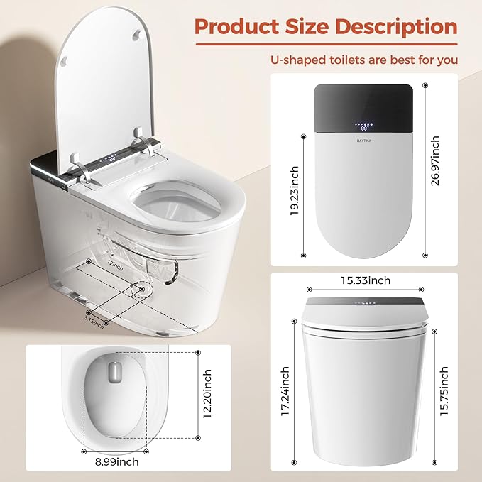 Smart Toilet with Bidet Built in, Japanese Bidet Toilet, for Bathroom, Modern Elongated Toilet with Heated Toilet Seat, Bidet Warm Water, Dryer, Auto Open/Close Lid, Automatic Toilet Flushing