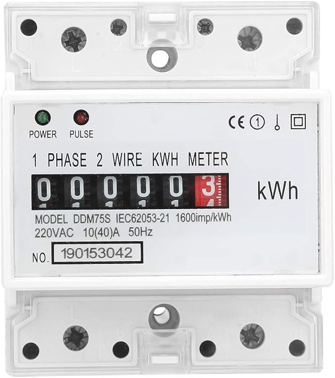 DDM75S Electric Meter, Single Phase 4P Din Rail Energy Meter LED Electricity Power Consumption Wattmeter Energy Meter 10 to 40A