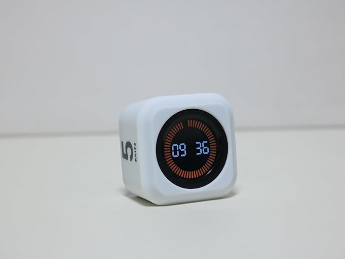 Rotating Cube Visual Pomodoro Timer 5, 25, 10 50 Minutes Preset + Custom Countdown, Rechargeable Desk Productivity Flip Timer with Detachable Silicone Cover for ADHD Study Work Kitchen School (White)