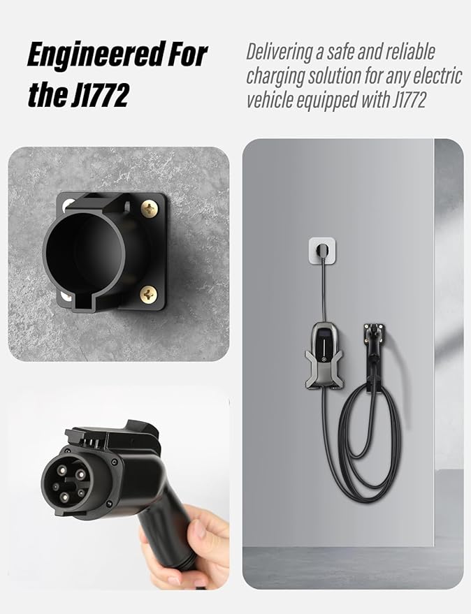 BMZX EV Charger Holder J1772, Wall Mount Kit for Electric Car Charger, SAE J1772 Cable Organizer, Nozzle Holster Dock & J-Hook for Charging Station