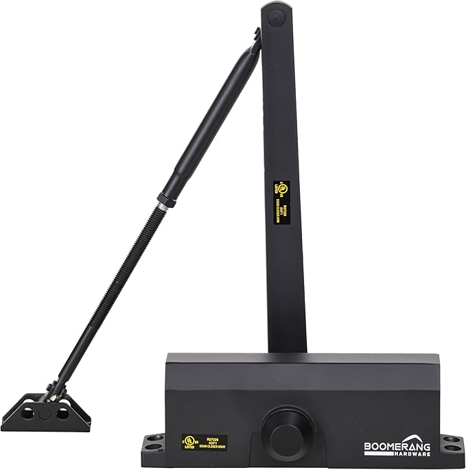 Boomerang Medium Duty Automatic Commercial Door Closer - D703 Hydraulic UL 3 hr. Fire Rated Closer, Surface-Mounted Size 3 for Home & Light Commercial Doors, Matte Black (US19)