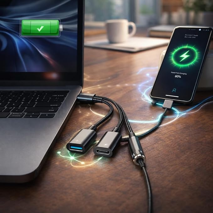 Mizi 3-in-1 USB C to Headphone Jack and Charger Adapter, 60W PD Fast Charging & USB A Hub, Compatible with iPhone 15/16/17 Pro/Max, Samsung Galaxy, iPad Pro, MacBook, Pixel - Black