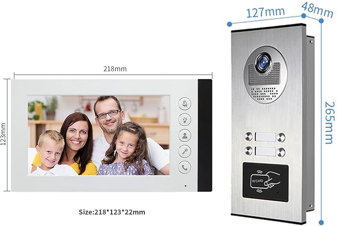 ANJIELO SMART Wired Video Multifamily Apartment Intercom System,2/3/4/6/8/10/12 Units 7 inch Monitor Video Door Phone Kit,Video Doorbell, ID Card Unlock, 2 Way Audio for Home (1 doorbell + 2 Monitor)