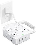 35W Fast Charging SUPERDANNY 4-Outlet 4-USB Power Strip with 20W C Port Fast Charge–6FT Extension Cord, Surge Protector 1080J, Overload Switch, Mountable, for Home, Office, School, Dorm - White