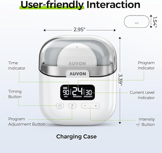 AUVON Wireless 24 Modes TENS Unit Muscle Stimulator for Pain Relief, Smart Rechargeable TENS Machine with Dual Size 6 TENS Pads for Physical Therapy, Pocket-Size TENS Device for Shoulder & Back Pain