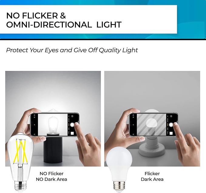 Hizashi LED Edison Bulbs, 6W, Equivalent 60W, Dimmable E26 LED Bulb, Daylight 5000K, 90+ CRI 700 Lumens, ST19 Vintage Light Bulbs, Clear Glass, Pack of 6