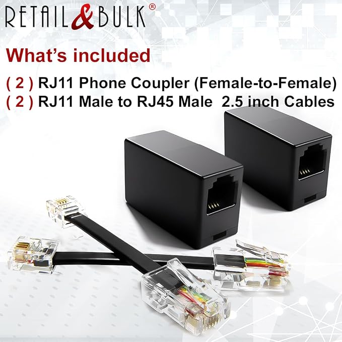 2-Pack RJ11 to RJ45 Adapter Phone Line to Ethernet – RJ11 Female to RJ45 Male - Image 4