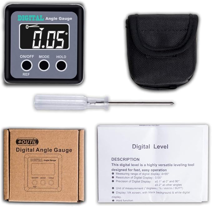Digital Angle Gauge, eOUTIL Angle Finder Mini Digital Level Protractor Inclinometer with V-Groove Magnetic Base - Cube Level Box for Woodworking, Table Saw, Construction, Machinery, Masonry