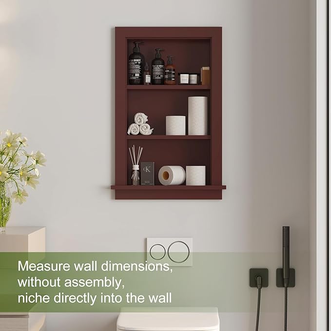 Recessed Medicine Cabinet for Bathroom Cabinet with Storage,14x24 in Wall Shower Niche Insert,3-Tier Bathroom Niche for Shower Wall,Recessed Medicine Cabinet Insert for Drywall,MDF,Brown