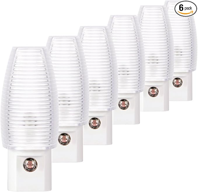Emotionlite Plug in Night Light, Warm White LED Nightlight, Dusk to Dawn Sensor, Kids, Nursery, Bedroom, Bathroom,Hallway, Stairs, Kitchen, 6 Pack