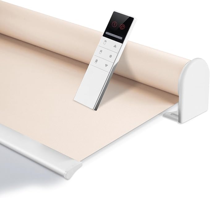 ZSHINE Motorized Blackout Window Blinds Customize Width (23-95 Inches) Remote Control Wireless and Rechargeable Roller Shades Blinds for Windows, Home, Office, Hotel, Club, Restaurant(82010T)