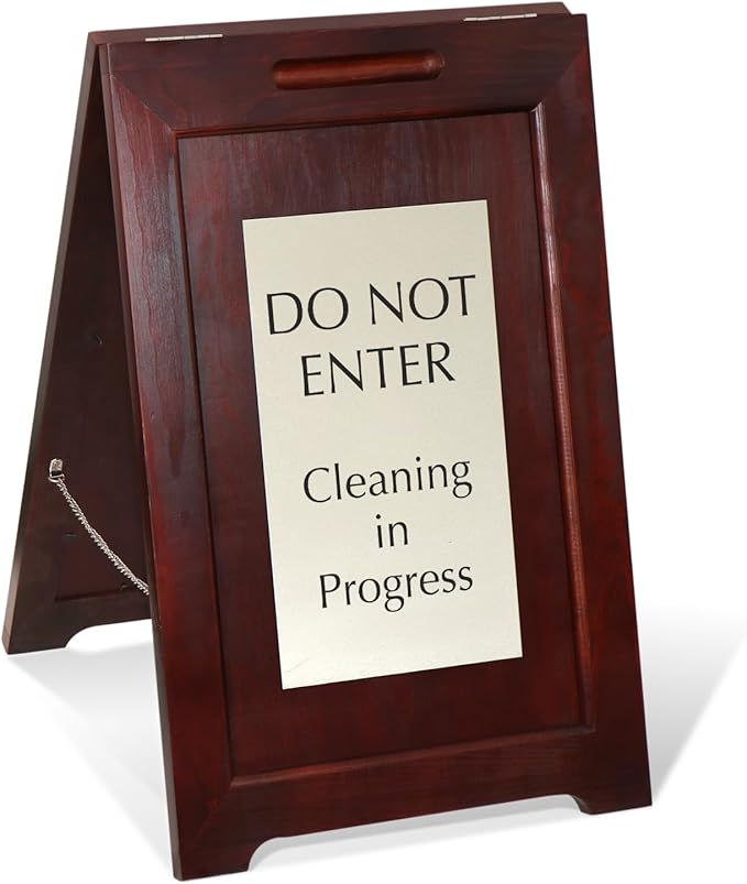 SmartSign Premium 'Do Not Enter Cleaning in Progress' Wooden A-Frame Standing Floor Sign, 2-Sided, 24" x 15", Hardwood Pine Frame, 120 mil Silver ACM Sign, Black on Silver, Made in USA