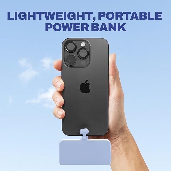 CHARGEWORX Mini Portable Charger Power Bank with Built-in USB-C Connector, Compact 5,000 mAh Power Bank with Fast-Charge Dual Output, Pass-Through Charging, LCD Display for Battery Status, Coral Blue