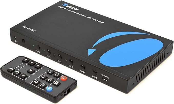 Quad Multi Viewer 4 in 1 Out by OREI HDMI Switcher 4 Ports Seamless Switcher and IR Remote Support 1080P for PS4/PC/DVD/Security Camera, HDMI Switch VGA Output - HD-401MV