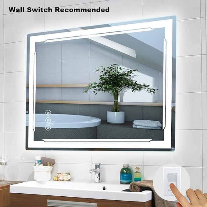 24''X32'' LED Bathroom Mirror with Lights, Built-in Bluetooth Speaker, Anti-Fog Dimmable 3 Lights Setting Backlit + Front Lit, Lighted Vanity Makeup Wall Mirrors, Shatter-Proof IP65 Waterproof