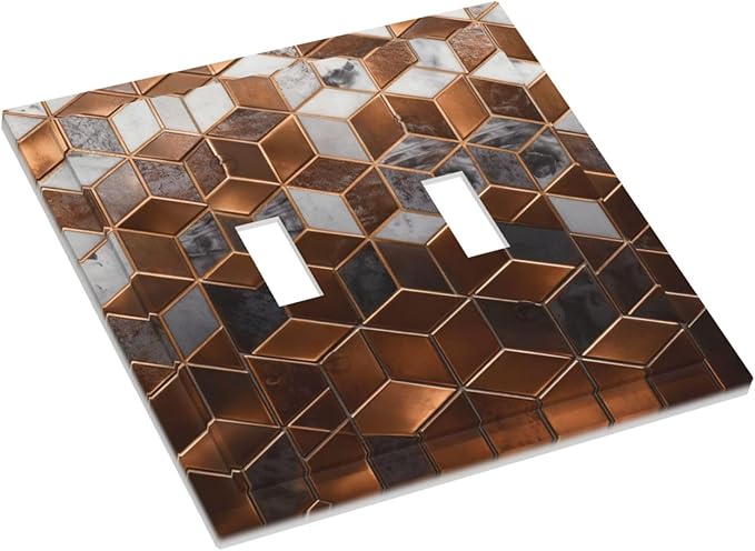 Bvtewkhz Brown Abstract Luxury Modern Geometric Cubic Marble 2 Gang Double Toggle Decorative Light Switch Covers Electrical Faceplate Switch Plates for Bathroom Kitchen Home