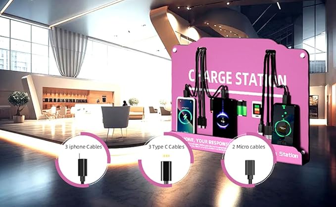 Wall Mounted Cell Phone Charging Station Mobile Phone Charging Station | Fast Charging 8 Device | Compatible with iPhone ipad Smartphone Tablets Port | Great for Offices Hotel Hospital Airport (Rose)