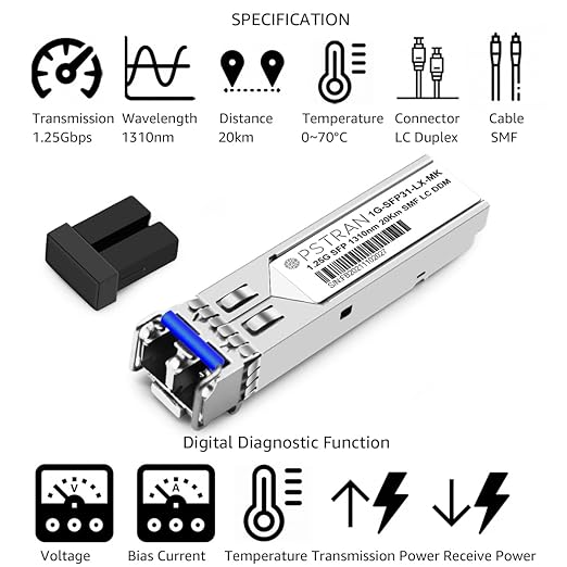 OPSTRAN 1000BASE-LX/LH SFP Optical Transceiver Module Compatible with Mikrotik S-31DLC20D 1G SFP 1310nm 20km DDM Duplex LC SMF