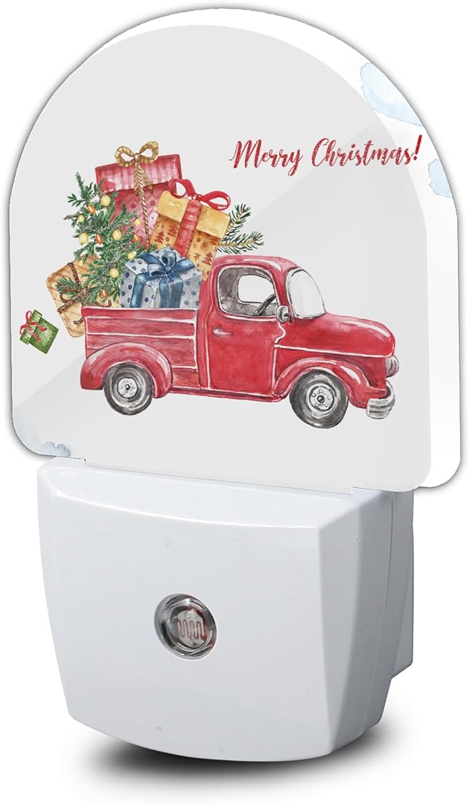 YESPOAK Merry Christmas Night Light,Dusk to Dawn Round Red Truck Gifts Night Lights Plug Into Wall for Home Indoor Staircase Kitchen Corridor