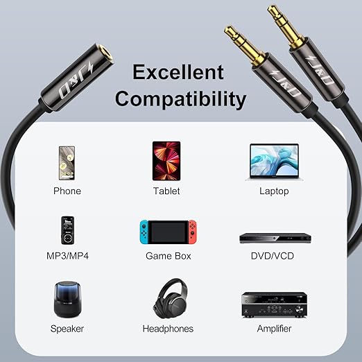 J&D 1/8 Inch TRS Stereo Y Splitter Cable, Gold Plated Copper Shell 3.5mm Female to Dual Male Adapter, Only Suitable for Switching, 3.3 Feet