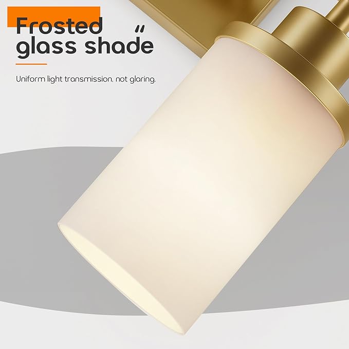 AONEON Wall Light Fixtures 4-Light Over Mirror, Gold Vanity Lights with White Frosted Glass Shade, Wall Sconces for Bathroom Washroom Kitchen T001GD-L4
