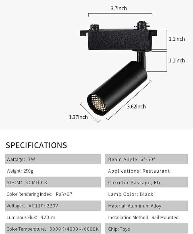 Gpaillumic LED Track Lighting Heads Compatible with H Type 4-Wire Rail Ceiling Spotlight for Indoor Cafe Bar Dining Room Restaurant Lighting