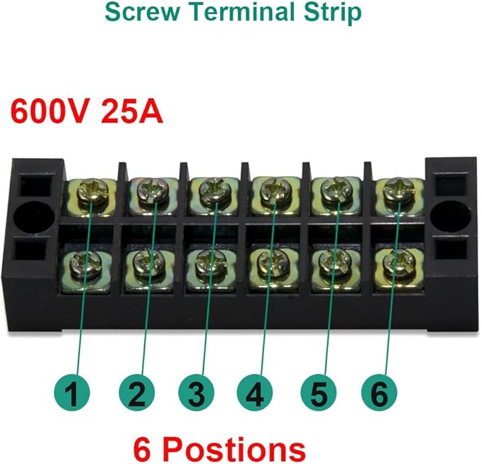 MILAPEAK Terminal Block and Strip - 5pcs 6 Positions 600V 25A Dual Row Screw Terminal Strip with Cover + 10pcs 400V 25A 6 Positions Pre-Insulated Terminal Barrier Jumper Strips Black & Red