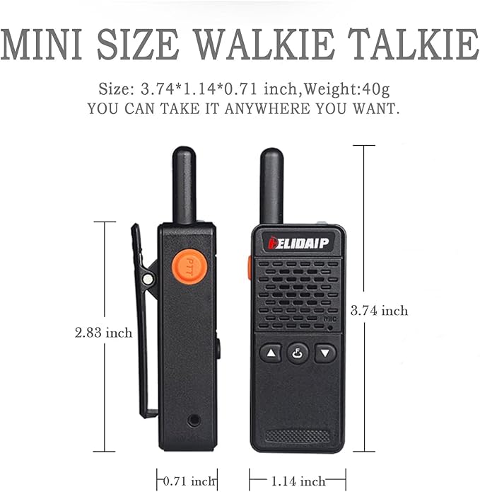 ELIDAIP T-M2 Mini Walkie Talkies for Adults,Long Range Two Way Radios 16 Channels,1100mAh,Small Walkie Talkie Rechargeable with Earpiece for Hiking Camping Family Trip Shopping mall (Black 2 Pack)