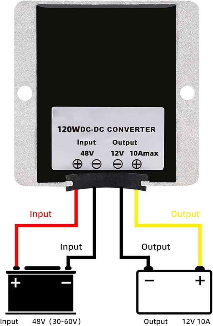 MGGi DC Voltage Converter Regulator 36V 48V Step Down to 12V 10A 120W, Waterproof Voltage Reducer, High-Power Power Supply Module Buck Transformer, for Golf Cart, forklifts, Car