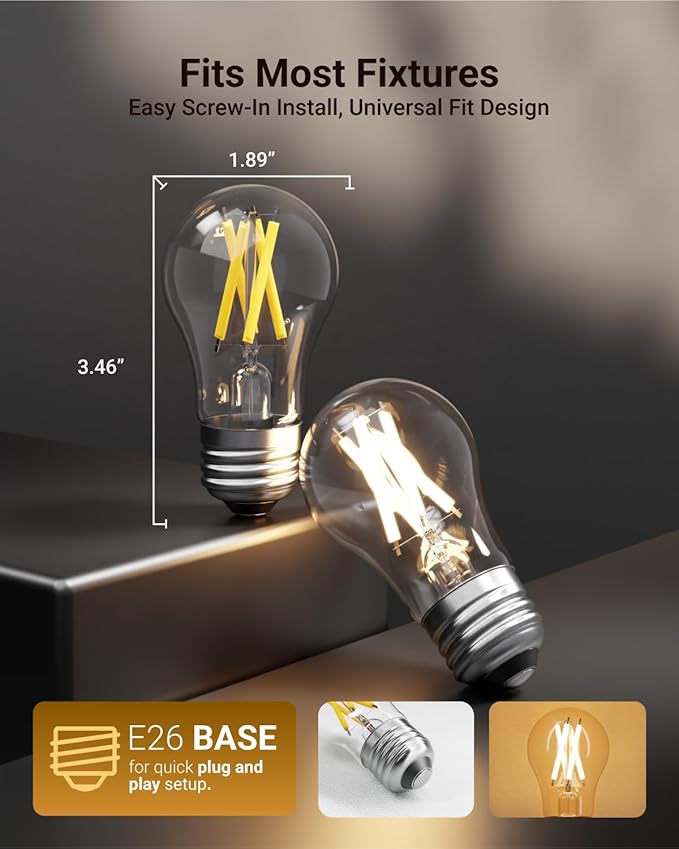 Sunco 16 Pack A15 Light Bulb LED, Edison Style Bulb, Dimmable Vintage Filament Lighting, 800 LM, 7W (60W Equivalent), 2700K Soft White, E26 Medium Base, Wet Rated UL.