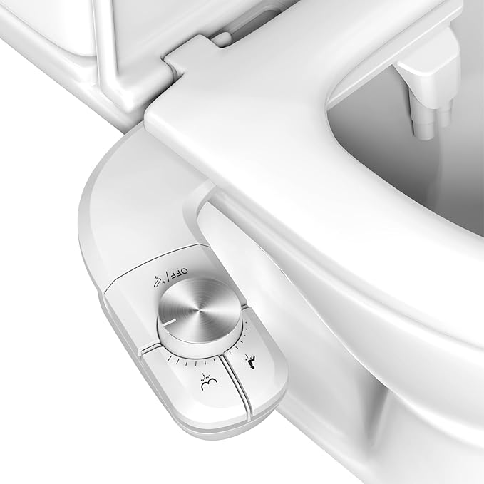 Non-Electric Bidet Attachment for Toilet, Ultra Slim Self-Cleaning Retractable Dual Nozzles for Rear & Feminine Wash, Adjustable Water Pressure,Stainless Steel Inlet