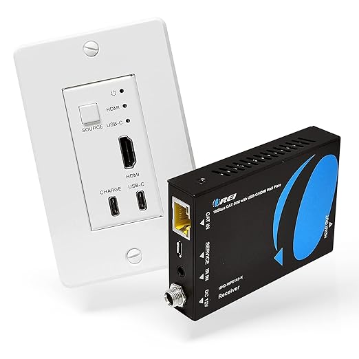OREI 4K HDMI/USB-C Extender, Over Single Cat6/Cat7 Cable Wall Plate Transmitter 4K @ 60Hz UltraHD with HDR & IR Control - Up to 165 ft