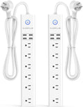 2 Pack Power Strip Surge Protector Flat Plug - 6 Widely Spaced Outlets 4 USB Charging Ports, 2100J/10A with 6Ft Long Extension Cord, Overload Surge Protection, Wall Mount for Home Office